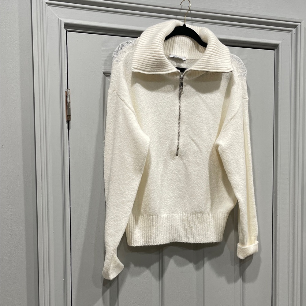 Ann Taylor 3/4 Zip Ivory Sweater